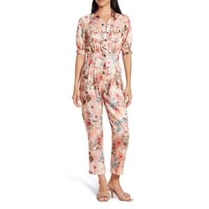 Maisie BUTTON UP JUMPSUIT IN CORAL FLORAL Size Medium